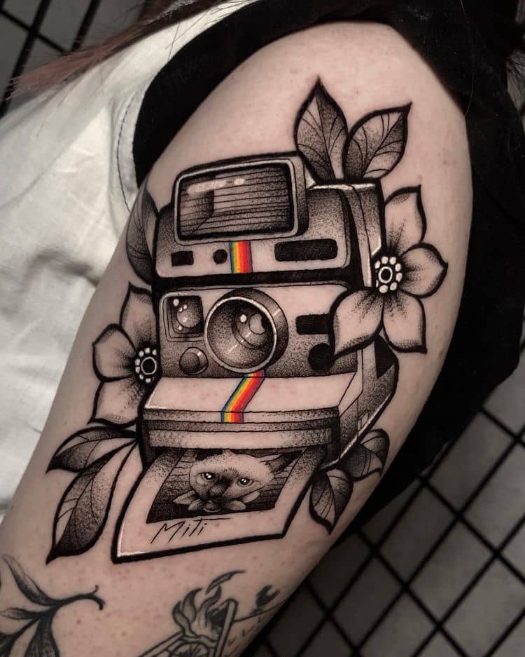 Polaroid Camera Tattoo by @leitetattoo