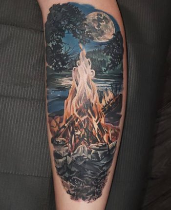 Realistic Campfire Tattoo by @thevalleynorn