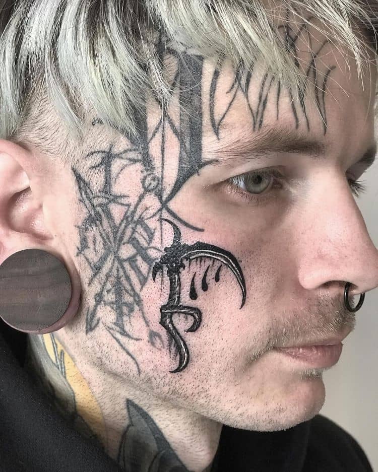 Scythe Face Tattoo by @marcel_birkenhauer