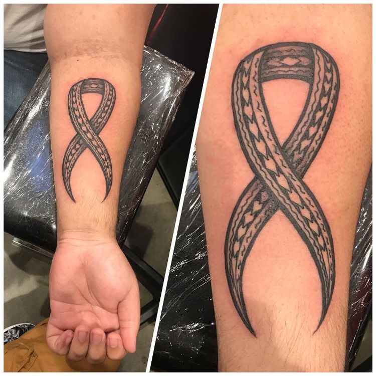Tribal Cancer Ribbon Tattoo by @johnislandink