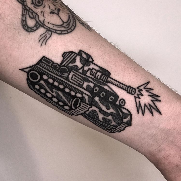 Army Tank Tattoo by @crime_fourz - Tattoogrid.net