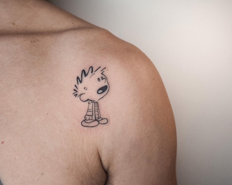 Calvin Hobbes Tattoo by @kaplan.tattooing