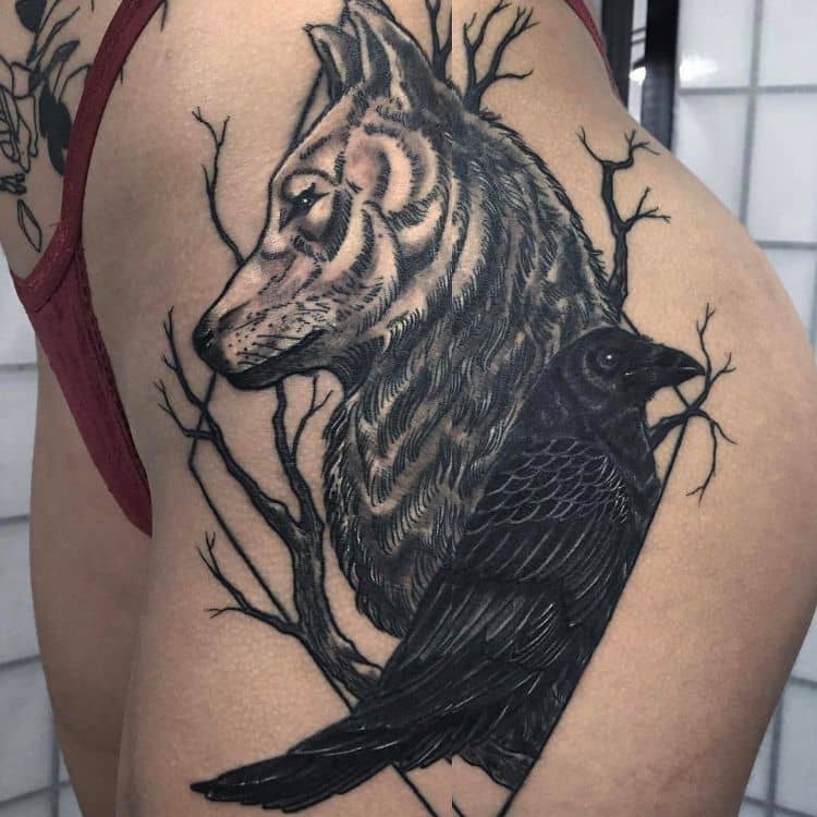 Celtic Wolf And Raven Tattoo by @scaezarbacchus_tattoos