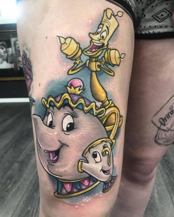 Chip And Mrs Potts Tattoo by @revivaltattoostudio