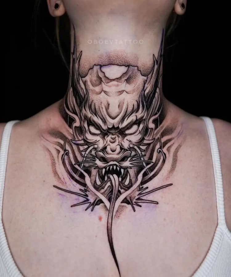 Dragon Throat Tattoo by @oboevtattoo