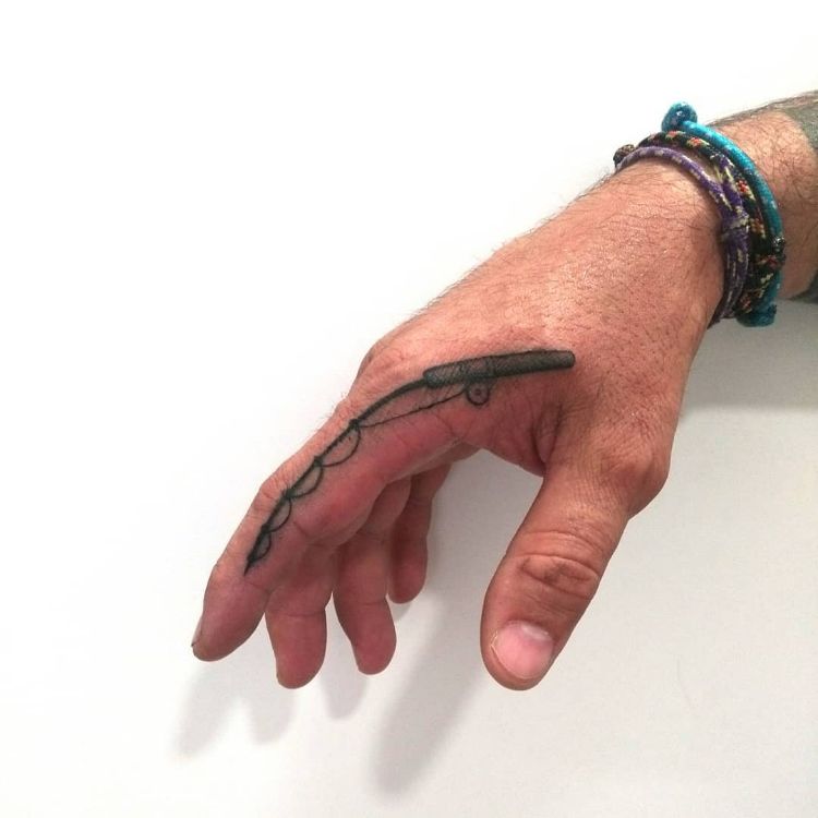 Fishing Pole Finger Tattoo by @elluchadortattoo
