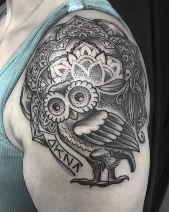 Greek Owl Tattoo by @adam_forero