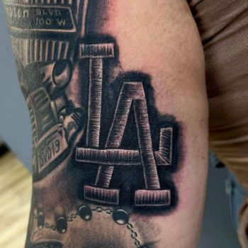 LA Dodgers Logo Tattoo by @javy626tattoos