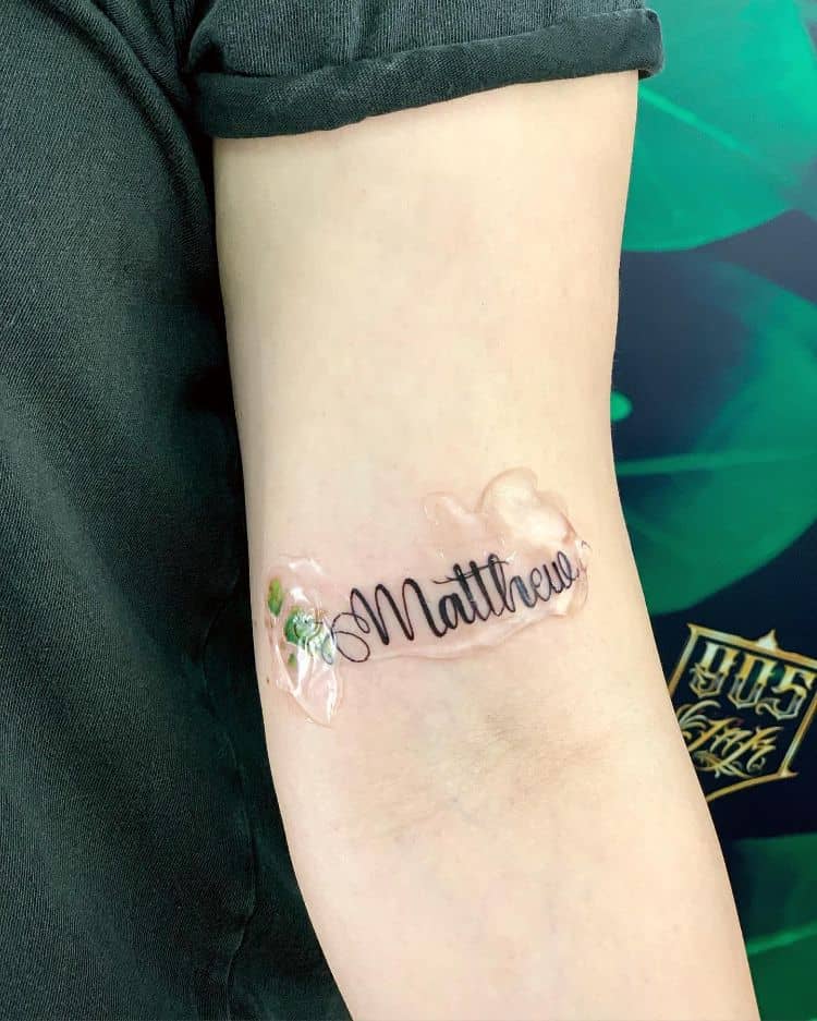 Matthew Name Tattoo by @tattoobahar