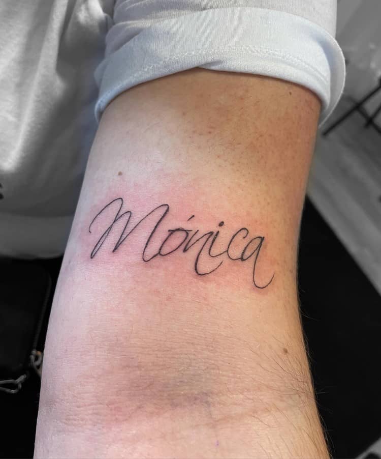 Monica Name Tattoo by @juanfer_tattoo