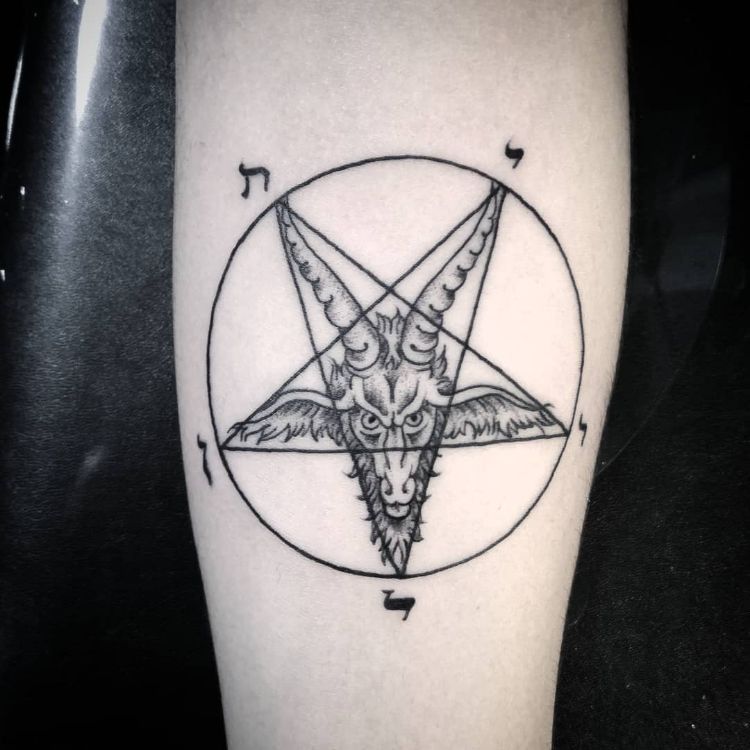 Pentagram Goat Tattoo by @nickwallintattoos