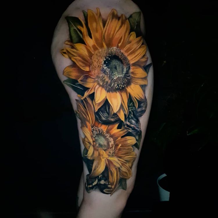 Realistic 3D Sunflower Tattoo by @ emilystewartist