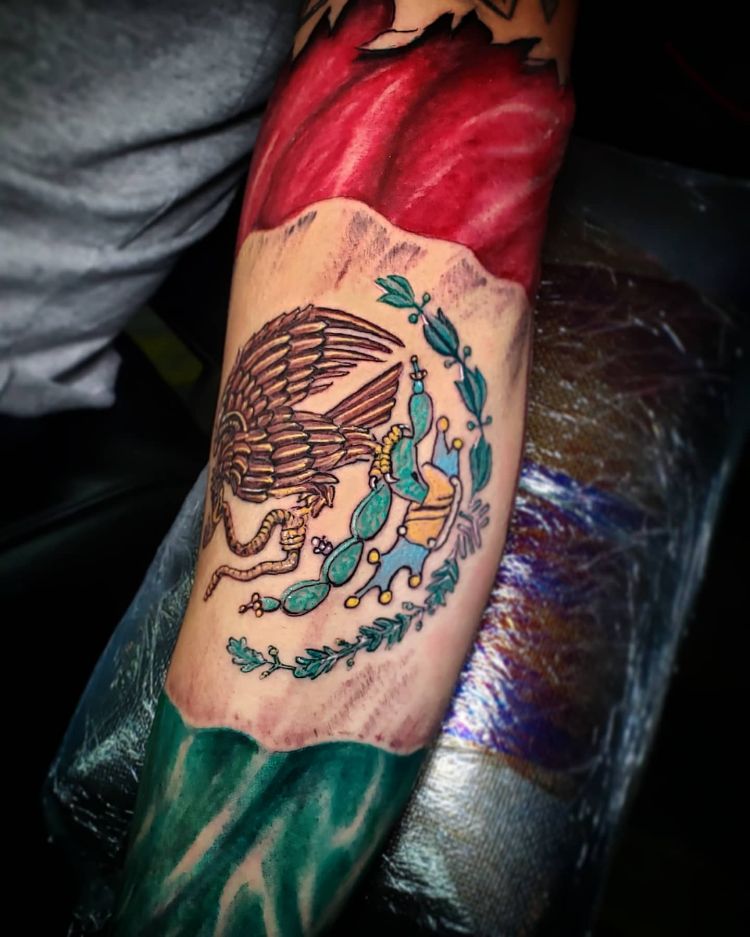 Realistic Mexican Flag Tattoo by @adamsancheztattoos