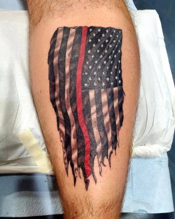 Red Line Flag Tattoo by @stevencornicelli