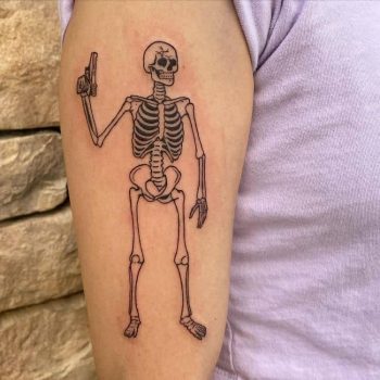 Skeleton With Gun Tattoo by @brianriggstattoos