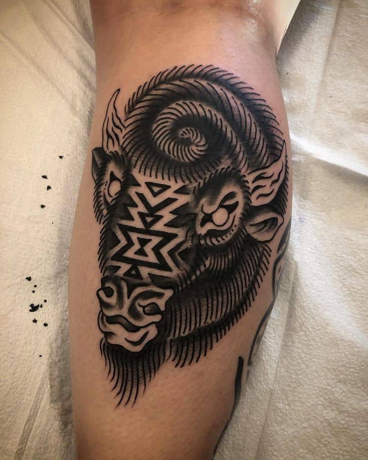 Tribal Buffalo Tattoo by @samperrytattoos