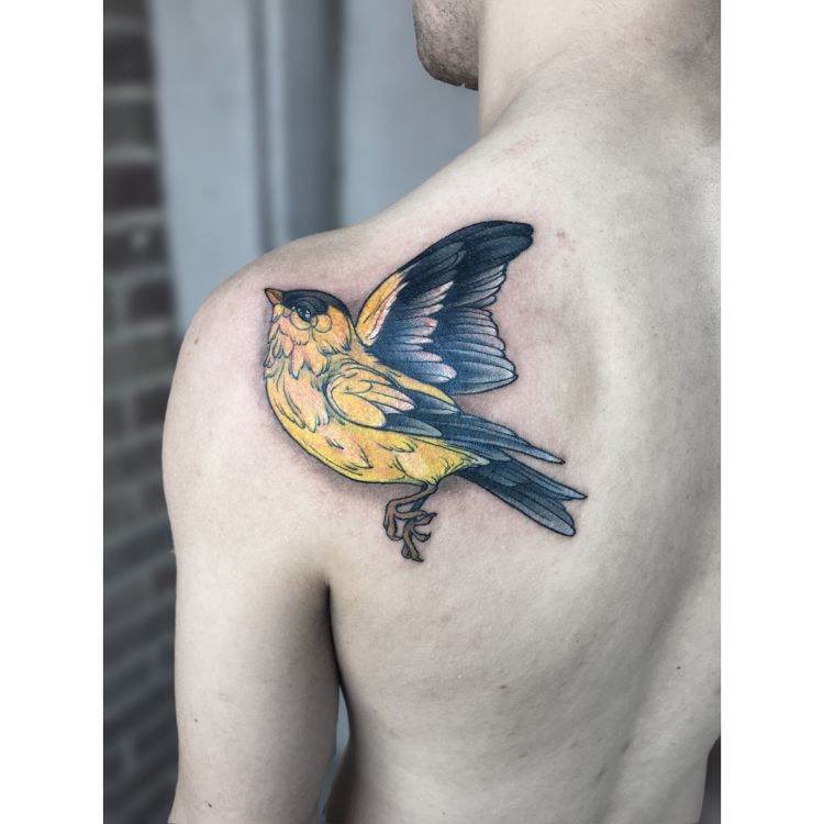 Yellow Finch Tattoo by @quagswag