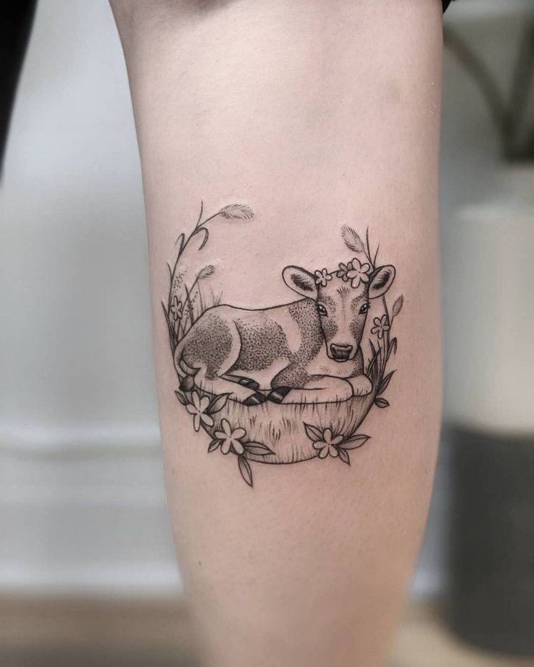Baby Cow Tattoo by @caitlinlm.tattoos