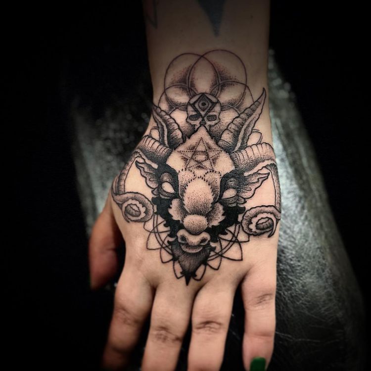 Baphomet Hand Tattoo by @shivadeesaz