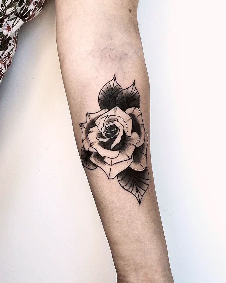 Black White Rose Tattoo by @eleonorarenosto.tattoo - Tattoogrid.net
