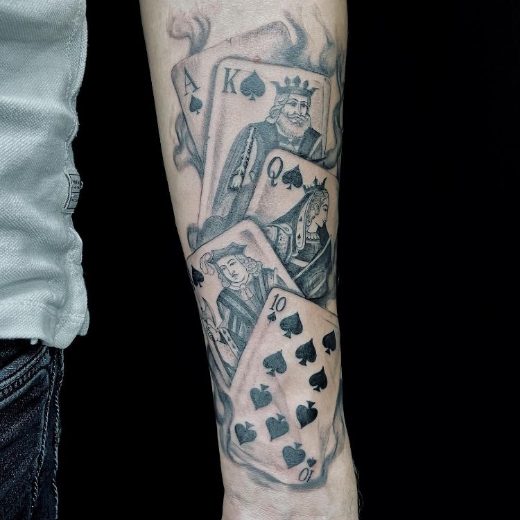 Cards Sleeve Tattoo by @paramourtatouages