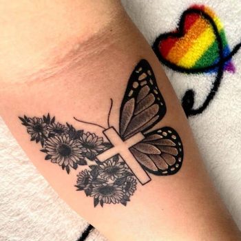 Cross Butterfly Tattoo by @carlidugotattoos