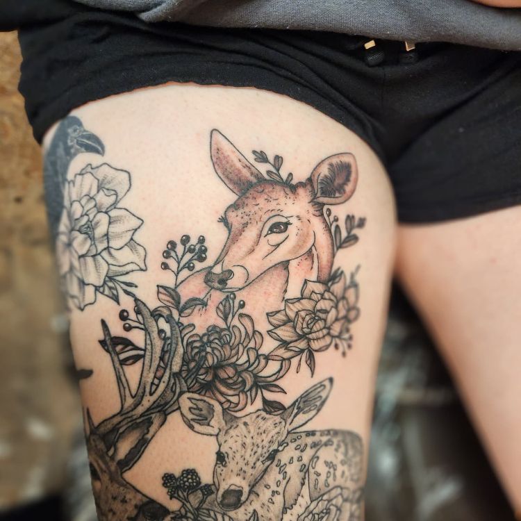 Deer Family Tattoo by @capriceink