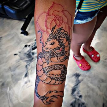Dragon And Roses Tattoo by @bodyartistsd