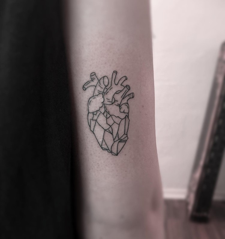 Geometric Anatomical Heart Tattoo by @queen.of.hearts.bodyart