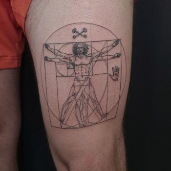 Geometric Vitruvian Man Tattoo by @all_about_leeloo