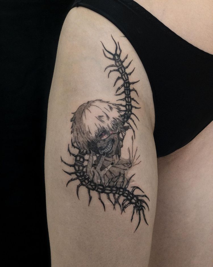 Kaneki Centipede Tattoo by @calisher.tt