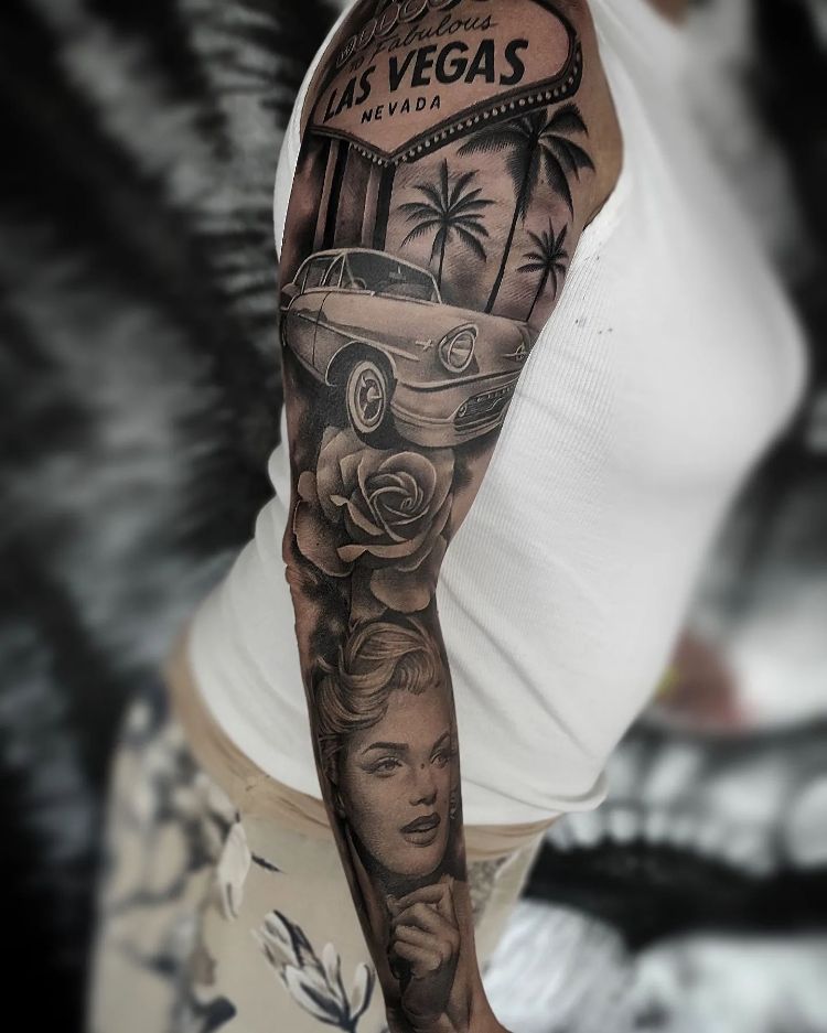 Las Vegas Tattoo Sleeve by @platzhirsch.tattoos