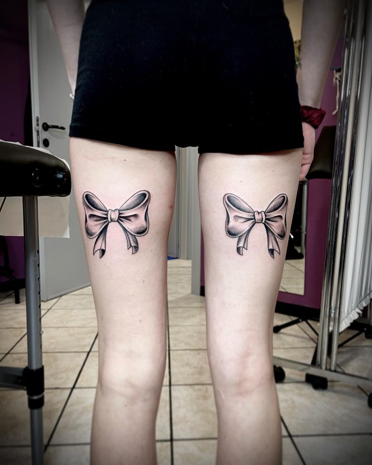 Leg Bows Tattoo by @chiaraofftattoo