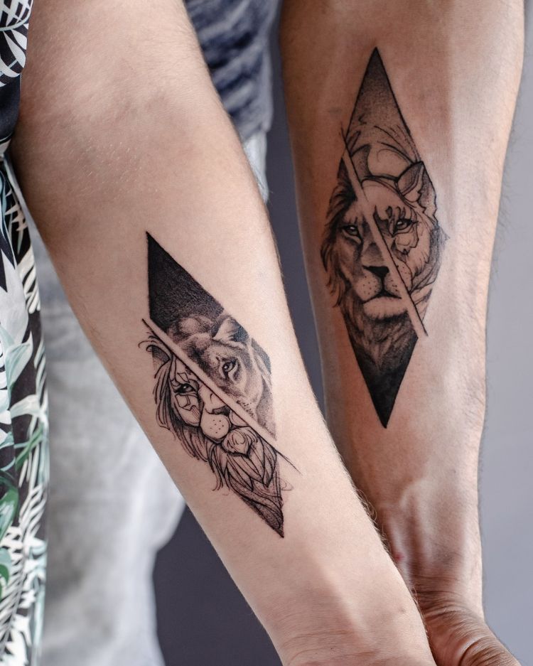 Lion And Lioness Tattoo Couple Idea by @louccia - Tattoogrid.net