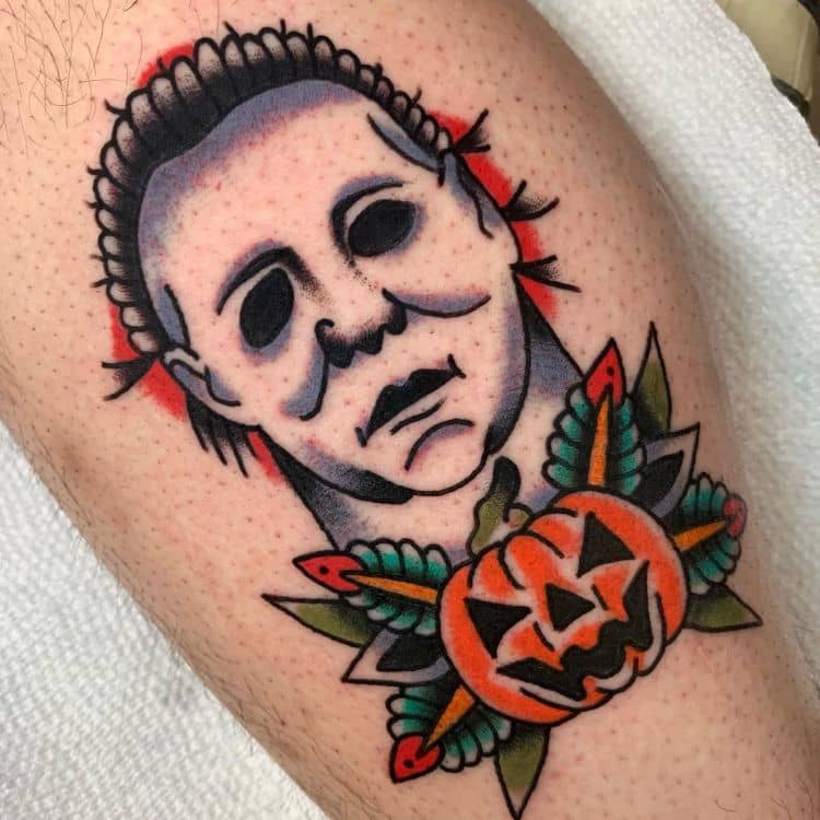 Michael Myers Pumpkin Tattoo by @emil.dz.tattoo