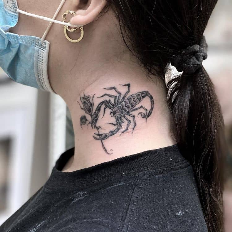 Scorpion Tattoo With Rose by @sarahschortattoo