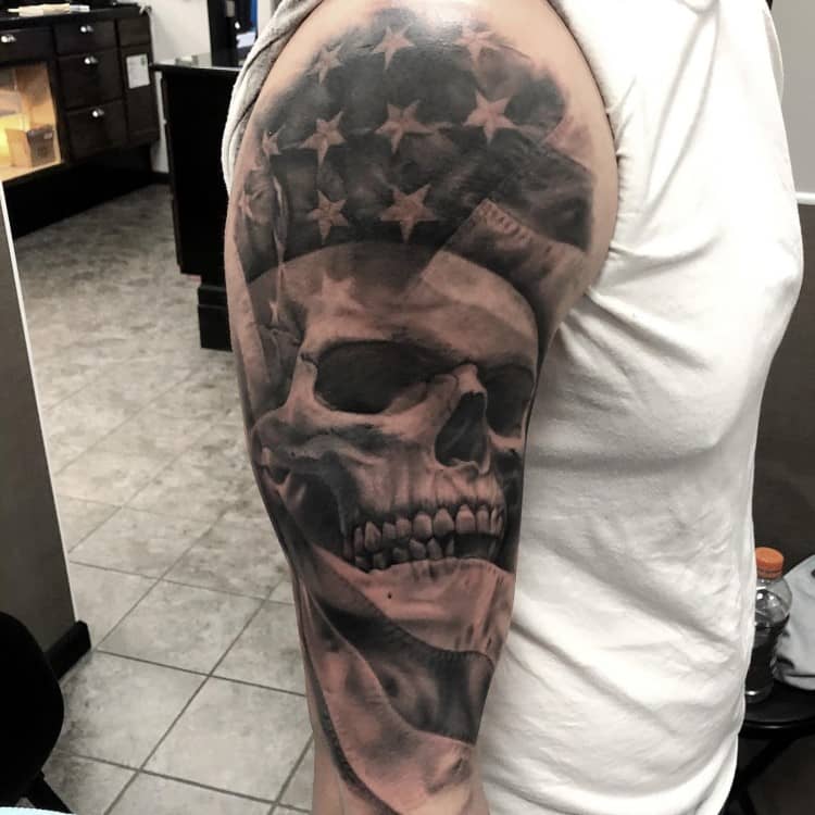 Skull And Flag Tattoo by @middleton_tattoo_art