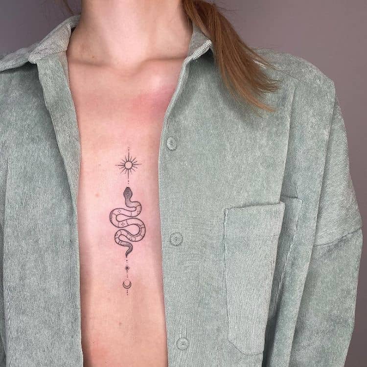 Sternum Snake Tattoo by @seed.sprout.tattoo