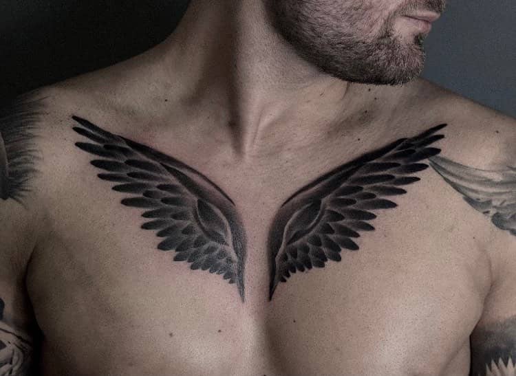 Tattoo Wings On Chest by @_davetattoo_ 