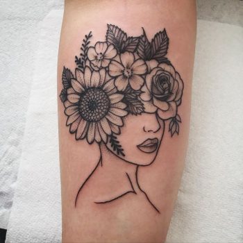 Woman Flower Head Tattoo by @megevans_tattoo
