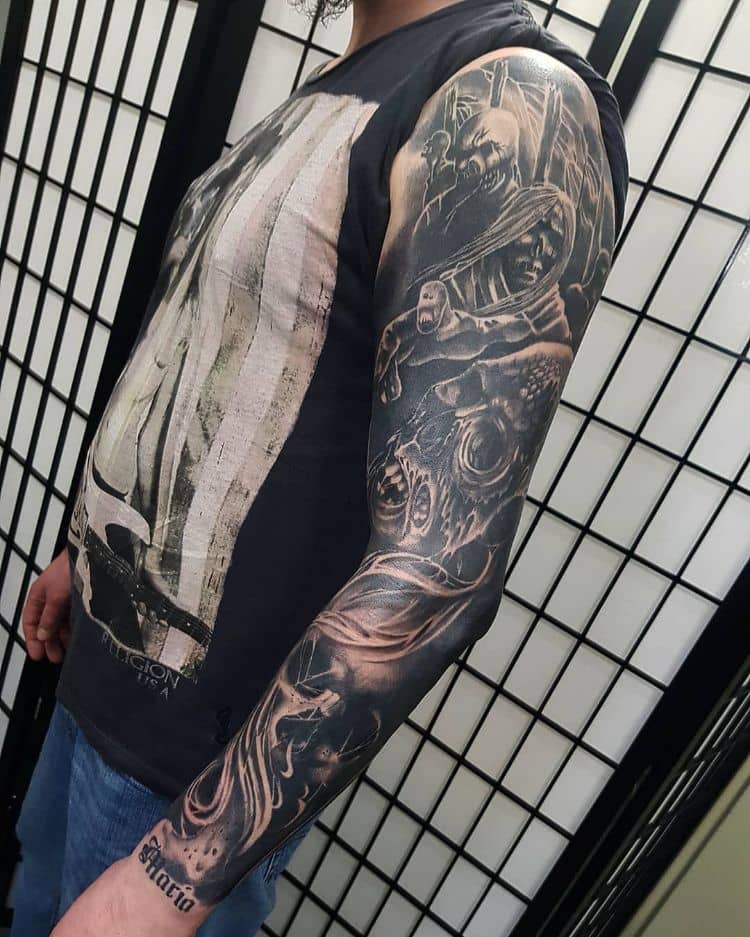 Zombie Sleeve Tattoo by @master_of_none_tattoo