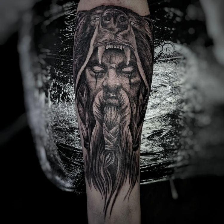 Beserker Viking Bear Tattoo by @manum_diaboli_art