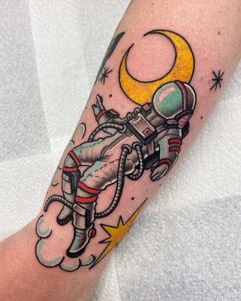 Traditional Astronaut Tattoo by @heath.tattoos