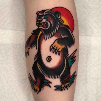 American Traditional Tattoo Bear by @hubertleducvilleneuve