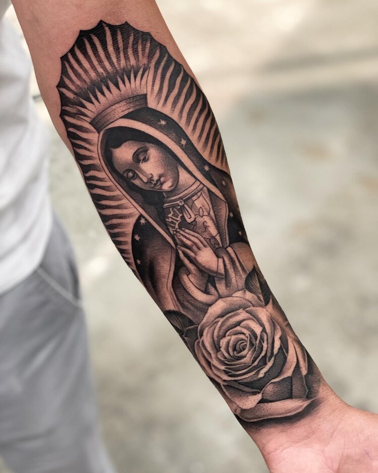 Chicano Virgen De Guadalupe Tattoo by @adtattoos