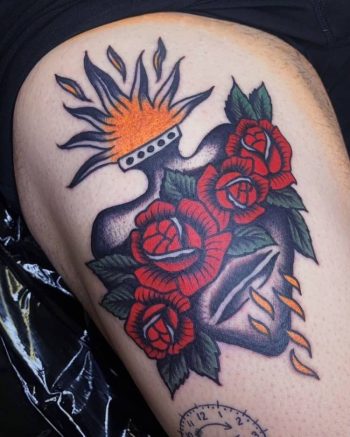 Heart And Roses Tattoo by @ondra_bauer