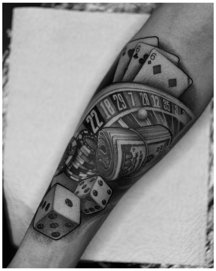 Las Vegas Themed Tattoo by @dog_art_83