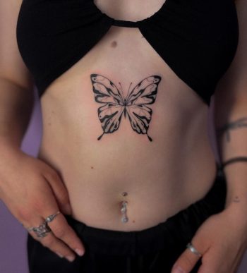 Stomach Butterfly Tattoo by @nikolett.kapor