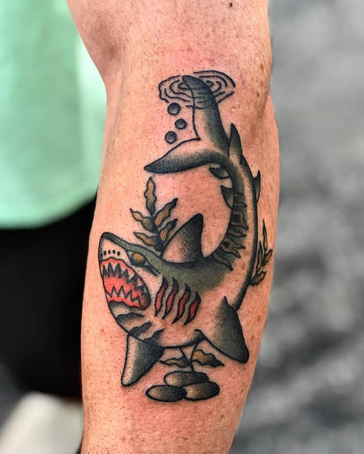 Traditional Tattoo Shark by @badlittleyou