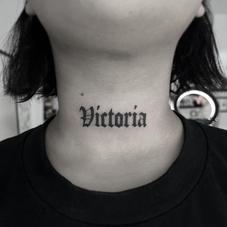 Old English Name Tattoo by @madness_tattoo_